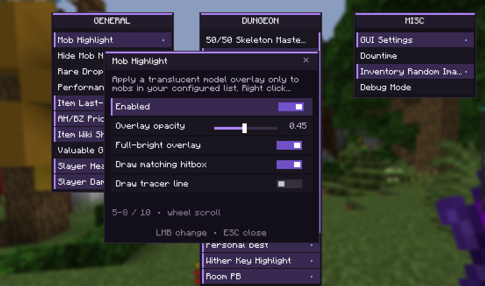 Arowos Addons configuration menu open in Minecraft